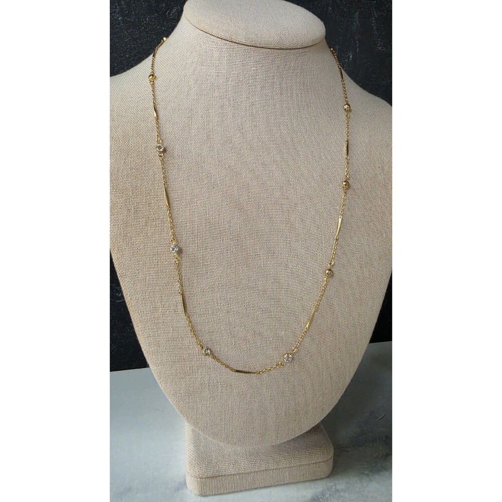Prong Set Clear Rhinestone Station Necklace Vintage READ Description - Picture 4 of 10